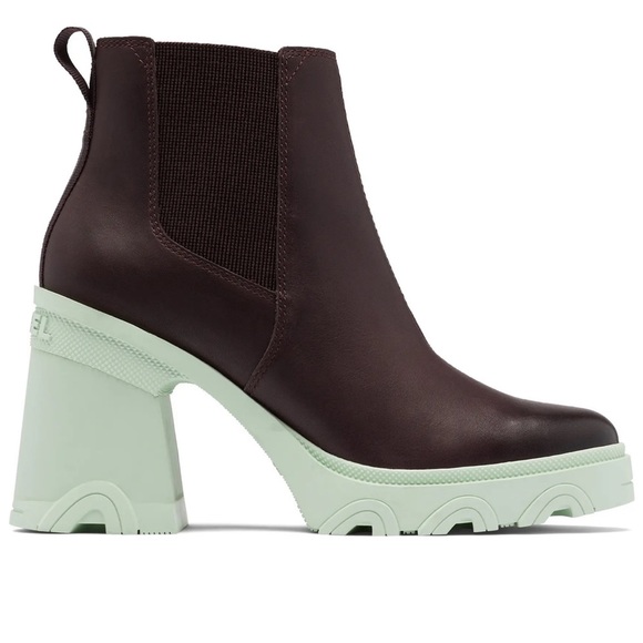 Sorel Brex Heel Chelsea Leather Bootie In Cinder Sea Sprite Size 9.5 - Picture 2 of 13